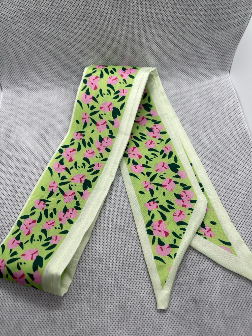 Floral Slim Scarf Tie in Light Green and Pink